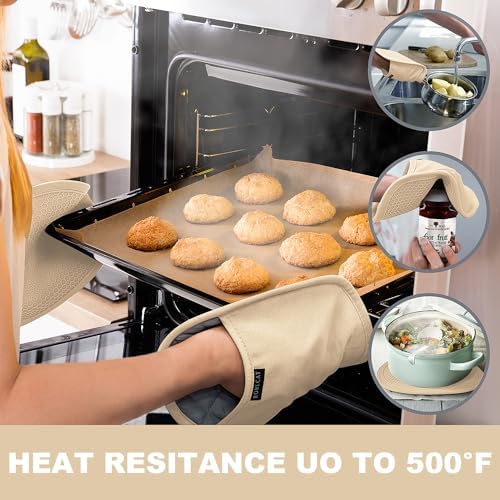 RORECAY 2-Pack Silicone Pot Holders for Kitchen, Hot Pad with Pocket, Beige - Image 3