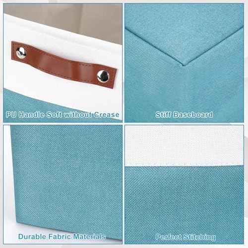 Bagnizer Storage Bins Large Fabric Storage Baskets for Shelves 3 Pack, Decorative Linen Closet Baskets with Handles for Organizing, Shelf, Clothes, Home, Office, 15x11x9.5Inches (Teal&White) - Image 5