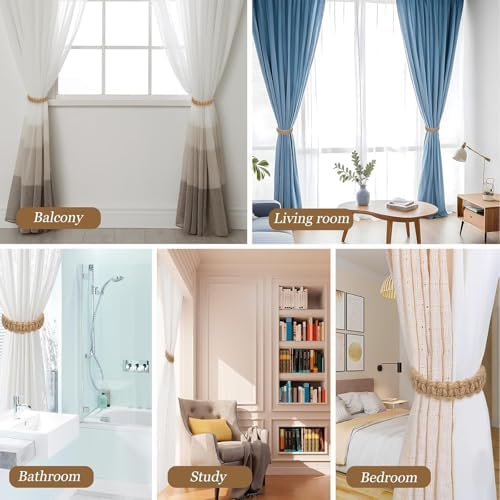 6 Pack Curtain Tiebacks Handmade Braided,Window Treatment Curtain Holdbacks - Image 3