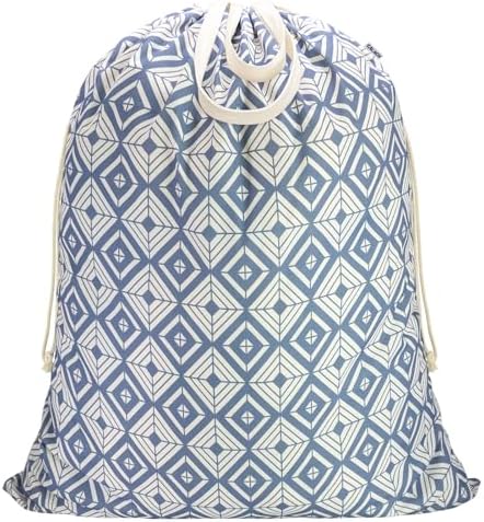 Canvas Laundry Bag with Handles & Drawstring, XL 33"Wx 35"H,Geometry Blue by CALACH