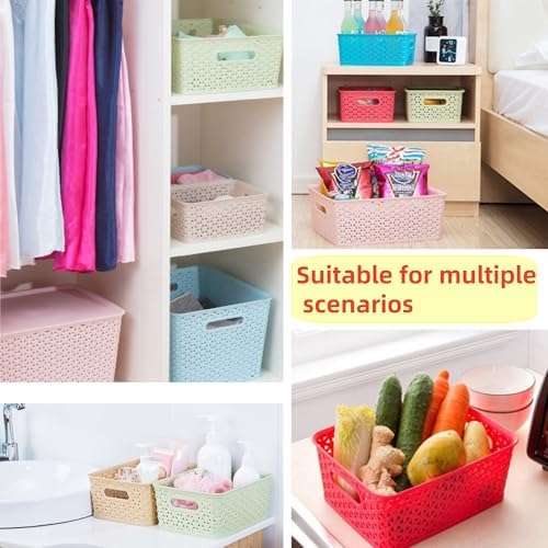 5PCS Plastic Storage Baskets, Small Baskets for Organizing, Small Pantry Organizer Basket Bins. For Countertops, Cabinets, Bedrooms, and Bathrooms Wait (Pink/Yellow/Blue/Beige/Green) - Image 4