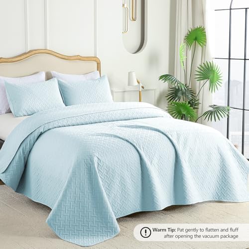 FLYMME Twin Quilt Set, Lightweight Sky Blue Bedspreads, Basket Weave Pattern,Ultra Soft Microfiber Bedspread Bed Coverlet 2 Pieces for All-Seasons (1 Quilt, 1 Sham) - Image 2