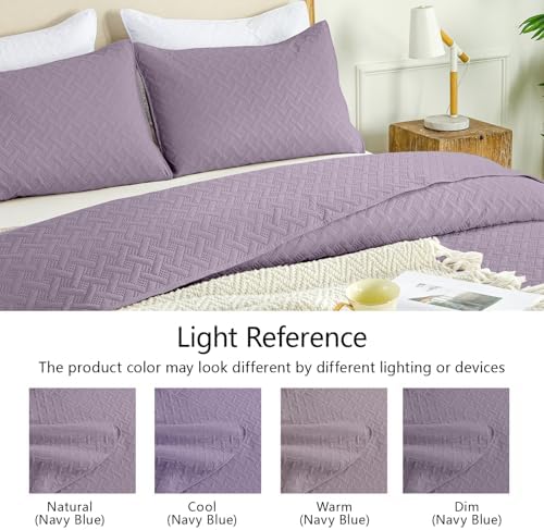 FLYMME Quilts Queen Size,Lightweight Grayish Purple Bedspreads,Basket Weave Pattern,Ultra Soft Microfiber Bed Coverlet 3 Pieces for All-Seasons (1 Quilt,2 Shams) - Image 5