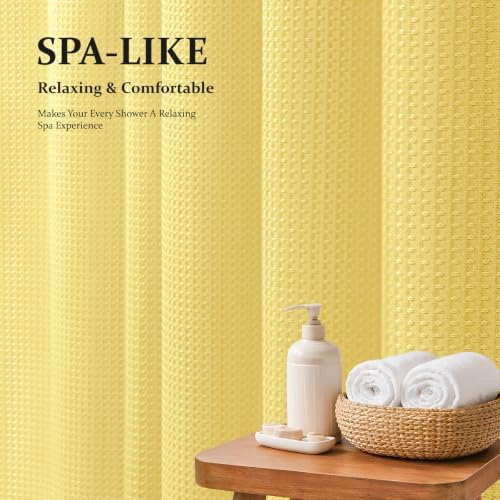 Dynamene Long Waffle Shower Curtain 256 GSM Heavy Fabric 72x78 Yellow - Image 3