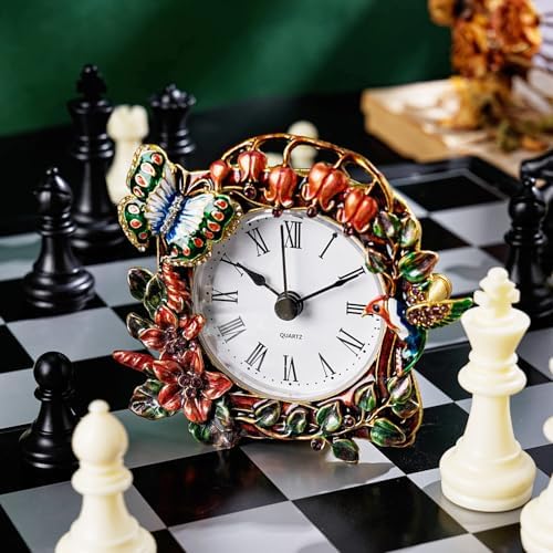 Vintage Small Tabletop Clock, Battery Operated Metal Clock with Rhinestone for Bedside, Table, Living Room, Home & Office, Quartz Analog Movement - Image 7