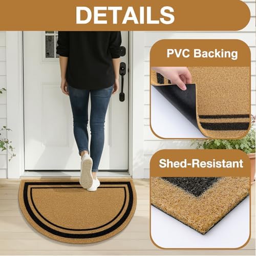 OLANLY Half Circle Door Mat 35x23, Low Profile Doormat (Border) - Image 4