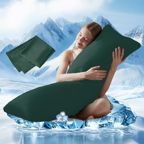 DOWNCOOL Large Body Pillow Insert with Cooling Cover - Soft Long Bed Pillow for Summer - Breathable Full Body Pillow for Adults - 20x54 inch (Green, with Cover) by DOWNCOOL