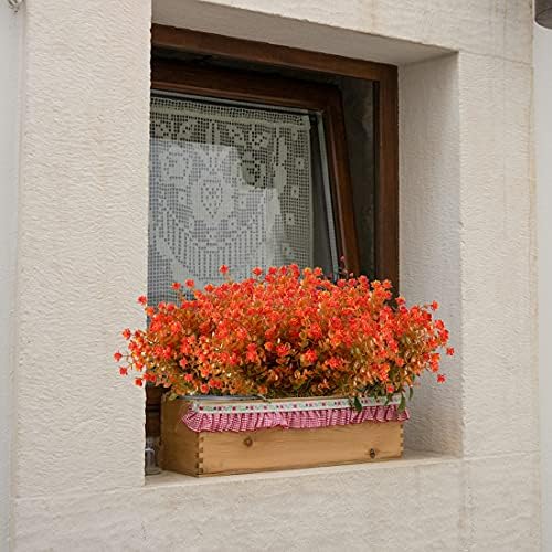 6PCS Artificial Eucalyptus Plants,Fake Boxwood Shrubs UV Resistant No Fade Faux Plastic Bridal Bouquet Indoor Outdoor Home Garden Kitchen Office Table Vase(Fall Orange), Brown Orange - Image 5