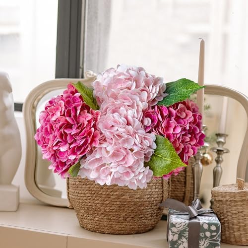 YalzoneMet 4 Pcs Real Touch Hydrangea Artificial Flower Lifelike 21'' Long Stem Latex Hydrangea Flower for Thanksgiving Home Kitchen Decor Wedding Christmas Table Centerpiece 2 Pink + 2 Rose Pink - Image 5