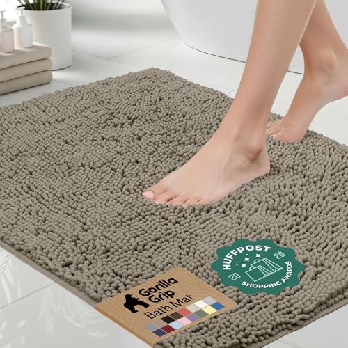 GORILLA GRIP Bath Rug Mat for Bathroom, Absorbent Chenille, 24x17 Latte by GorillaGrip