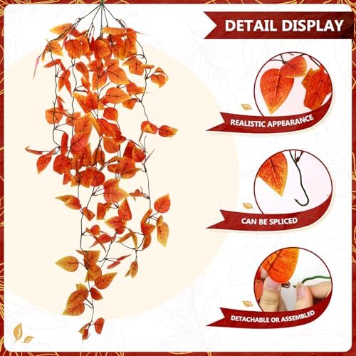 2-Pack Fake Hanging Plants, Faux Hanging Plant Artificial Greenery for Living Room Bedroom Boho Wall Shelf Indoor Outdoor Decor (Orange Pothos Ivy Vines) - Image 2