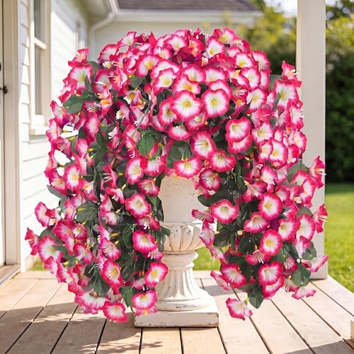 Sggvecsy Artificial Fake Hanging Flowers Plants for Outdoor Outside Spring Summer Decoration 2PCS Faux Silk UV Resistant Realistic Morning Glory Trailing Vines for Home Porch Patio Balcony(Pink) by Sggvecsy