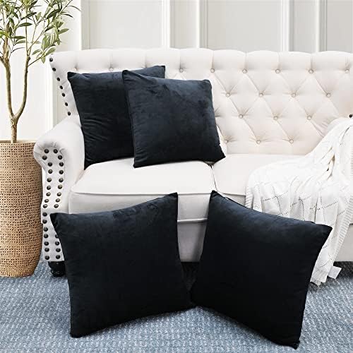 Home Soft Things Supersoft Decorative Solid Color Throw Pillow Covers Set of 4, 20x20 Inch, Black, Plush Modern Square Couch Bed Cushion Cover Home Décor by HomeSoftThings