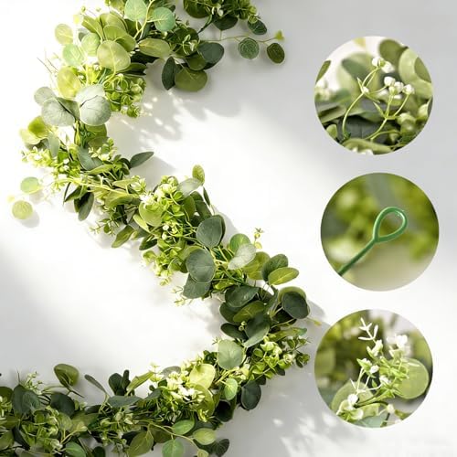 Eucalyptus Garland Greenery 2Pack: 5.9Ft Artificial Faux Greenery Vines for for Wedding Home Party Table Runner Decor - Image 6