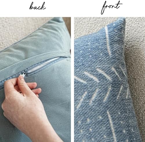 BlissBlush Coastal Blue Decorative Throw Pillow Covers 20x20 Set of 2, Soft Woven Chenille Accent Pillow Covers for Couch Sofa Bed, Textured Farmhouse Cushion Covers for Living Room - Image 6