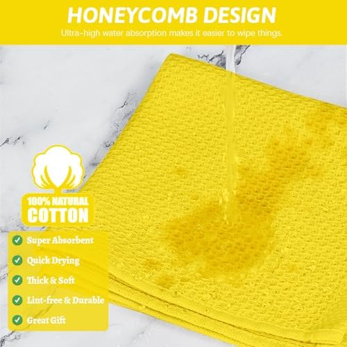 Nialnant 6 Pack Yellow Kitchen Dish Cloths, 100% Cotton Waffle Weave Dish Towels for Drying Dishes, Quick Drying Kitchen Towels, Soft Absorbent Dish Rags - 12x12 in - Image 4