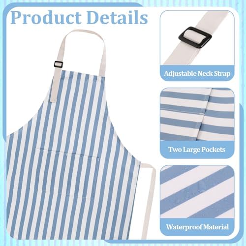 Kids Apron for Cooking Adjustable Striped Kids Apron with Pockets - Image 3