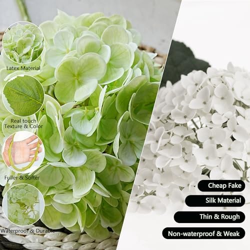 4 Pcs Fake Hydrangeas, 20'' Tall Large Bloom Latex Hydrangea Real Touch Faux Lifelike Silk Flowers Bouquet for Vase Filler Home Office Wedding Party Decor, DIY Floral Arrangement, Centerpieces - Image 3