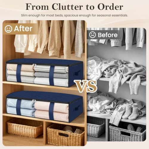 3 Pack Storage Bags, 40L Clothes Storage Containers, Storage Bins, Blue - Image 4