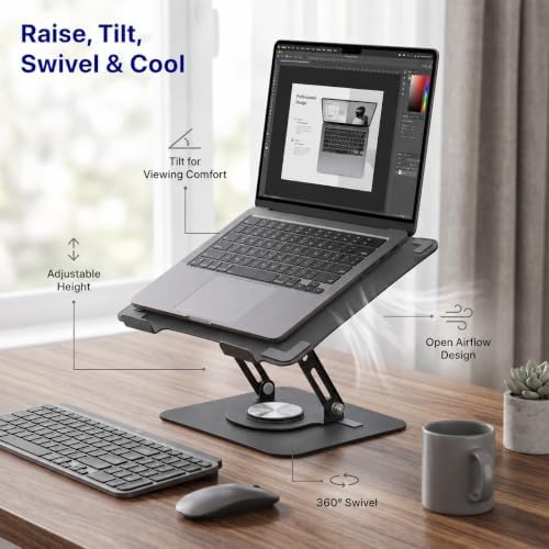 Uncaged Ergonomics Laptop Stand for Desk Riser/360° Swivel (Black) - Image 3