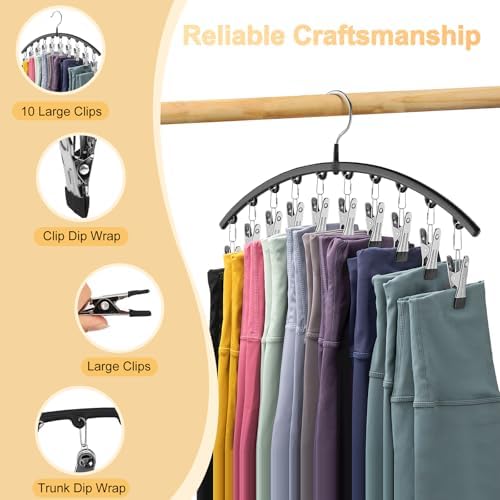 Volnamal Legging Organizer for Closet,2 Pack Metal Yoga Pants Hangers w/10 Clips Hold 20 Leggings,Space Saving Hanging Closet Organizer Clothes Hanger College Dorm Essentials Apartment Essential,Black - Image 6