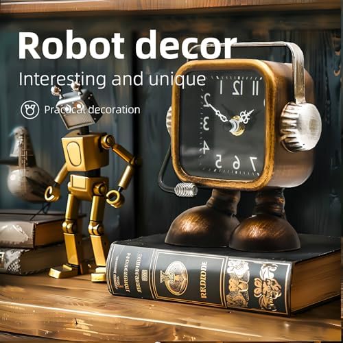 YOUKI Retro Steampunk Clock,Robot Table Clock,Industrial Style Desk and Shelf Clocks,Fireplace Decor,Battery Operated,Silent Non-Ticking,Clock for Office, Living Room Bedroom - Image 5