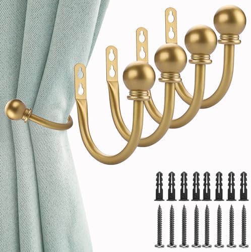 Sumnacon Curtain Holdbacks 4 Pcs Wall Mounted Curtain Tiebacks, Gold by Sumnacon