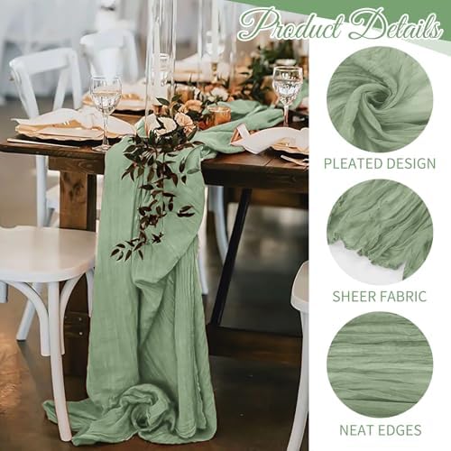 10 Pack Sage Green Cheesecloth Table Runner 17x108 Inch Boho Gauze Cheese Cloth Table Runners for Wedding Party Baby Shower Birthday Home Decor - Image 3