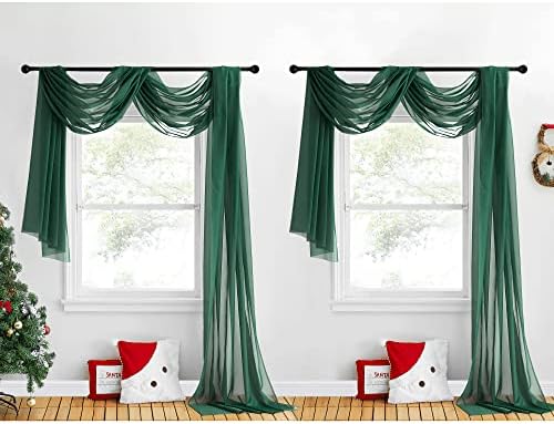 NICETOWN Sante Green Decorative Window Scarfs for Christmans, Voile Sheer Curtains Flexible Valances Bed Canopy for Thanksgiving Day, Set of 2, W60 x L216 by NICETOWN