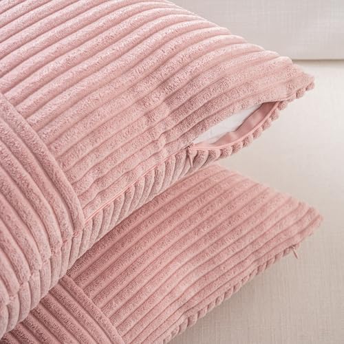 Fancy Homi 2 Packs Blush Pink Long Lumbar Decorative Throw Pillow Covers 12x24 Inch for Couch Bed Sofa, Rustic Farmhouse Boho Home Decor, Soft Striped Corduroy Rectangle Accent Cushion Case 30x60 cm - Image 3