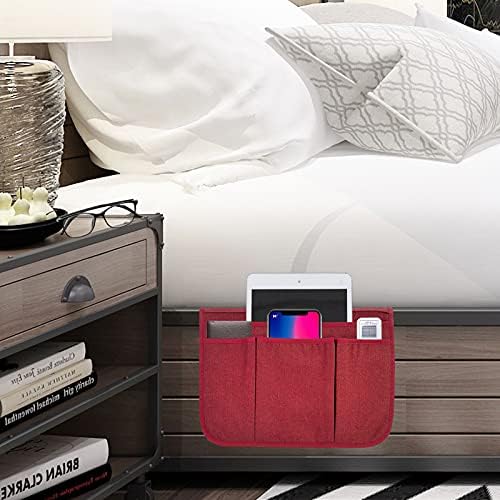 Bedside Caddy Bedside Storage Organizer Magazine Phone Tablet iPad Remote Holder, Organizer Caddy for Home College Dorm Bed, Sofa, Bunk Bed (Burgundy) - Image 6