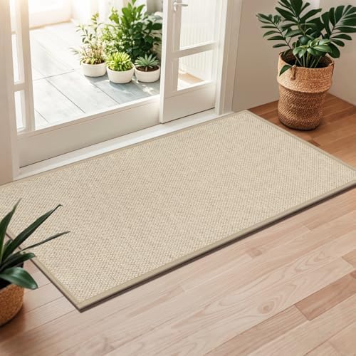 LEKEEPGO Door Mat 24"x47", Non Slip Washable Indoor Door Mat, Khaki by LEKEEPGO
