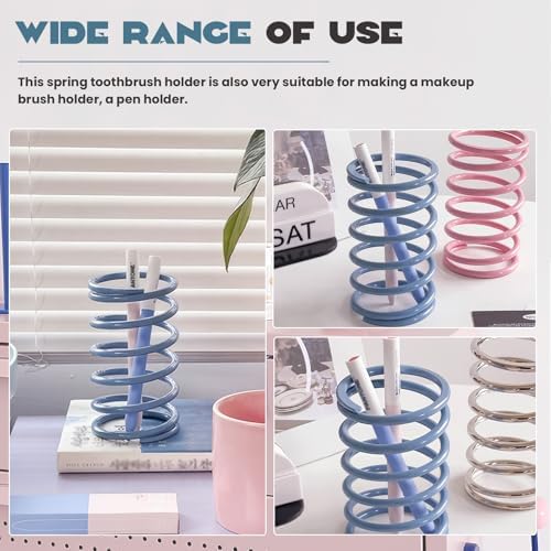 Spring Toothbrush Holder, Stainless Steel Spring Shaped Desktop Toothbrush Holder, Multifunctional Pen Holder Makeup Brush Toothbrush Storage for Bathroom Tabletop Dressing Table and Sink (Blue) - Image 5