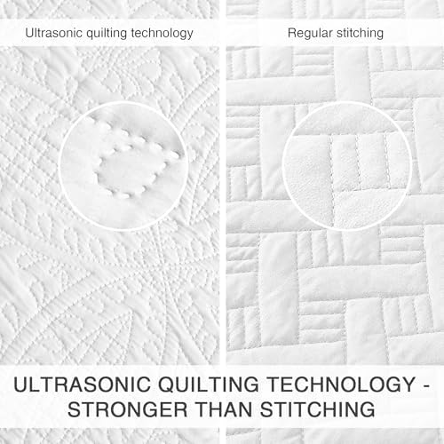 Love's cabin California King Size Quilt Bedding Set White Bedspreads - Cal King Summer Lightweight Bedspread Comforter - Coin Pattern Coverlet for All Season - 3 Pieces (1 Quilt, 2 Pillow Shams) - Image 3