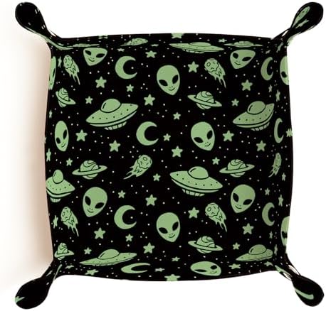 PU Leather Jewelry Valet Tray, Portable Catchall Tray for Keys, Wallet, Watch, Travel Organizer for Nightstand Desk Entryway Home Decor Gift for Women Men Green Aliens - Image 6