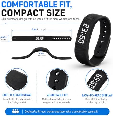 Vibrating Alarm Wristband Silent Wearable Watch Digital Clock for Heavy and Deep Sleepers Adults Deaf Hearing Impaired Men Women Wake Up Bracelet Fitness Reminder Multifunctional - Image 6