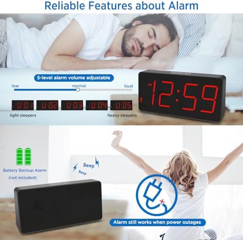 Peakeep Digital Alarm Clock for Bedroom Bedside, Large Display 5 Dimmers - Image 4