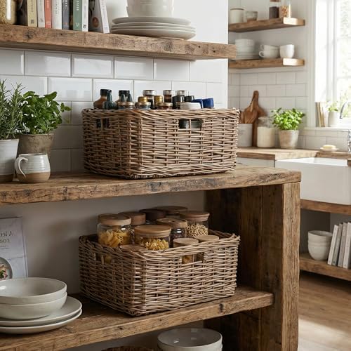 StorageWorks Pantry Baskets, Willow Storage Baskets for Organizing, Shelves, Pantry Organizers and Storage, Light Brown, 15" L x 11" W x 6 ¾"H - Image 6