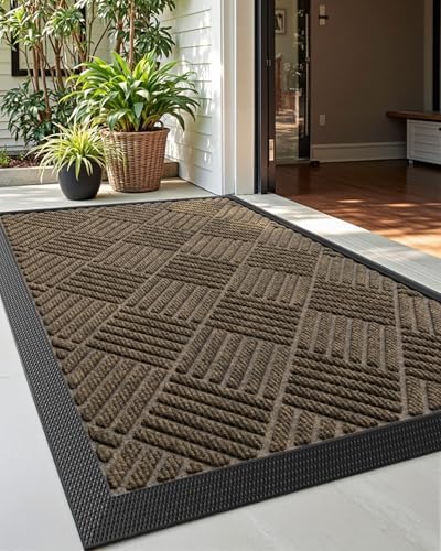 DEXI Front Door Mat Outside Entrance 24x36 Rubber Entry Doormat Brown by DEXI