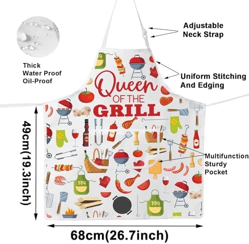 WZMPA Queen Of The Grill Kitchen Apron Queen Griller Gift Queen BBQ Adjustable Apron With Pockets Queen Grilling Merchandise - Image 2