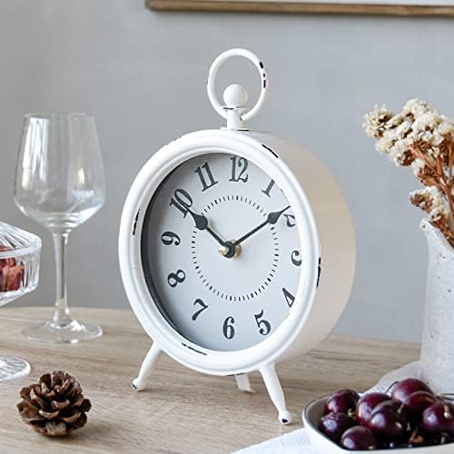 EMAX HOME Vintage Rustic White Table Clock on Stand, Decorative Desk & Shelf Clock, Rustic Mantel Farmhouse Non-Ticking - Image 2