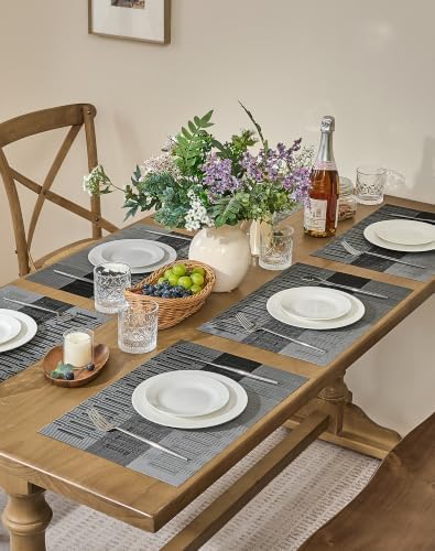 Leetaltree Grey with White Striped Placemats Set of 6 - Heat Resistant Non-Slip Place mats for Dining Table, Washable Durable PVC Vinyl Woven Table Mats（Grey Stripe, 6） - Image 3