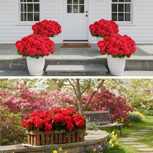 CEWOR Artificial Geraniums Flowers for Outdoors Realistic Silk Flowers Red - Image 6