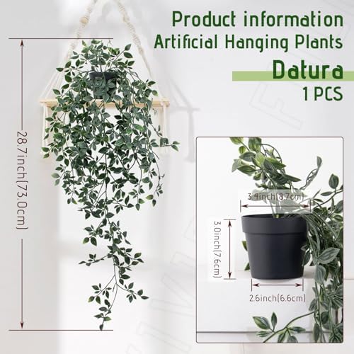Fake Hanging Plant with Pot Small Artificial Potted Vine Plants 28.7-in Long Faux drooping Foliage Plants for Shelf Home Office Indoor Outdoor Garden Greenery Decor (Black Pot) - Image 2