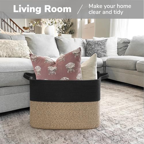 Goodpick 50L Large Woven Storage Basket, 18" x 14" x 12", Black Jute - Image 2