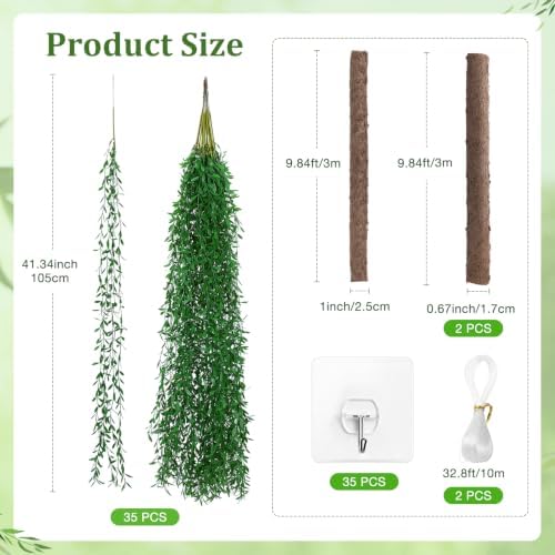 120.57ft Artificial Hanging Willow Vines Greenery for Jungle Party Forest Safari Party Classroom Decor, Include Hooks, Fishing line, Indoor Outdoor Wall DIY Decor - Image 3