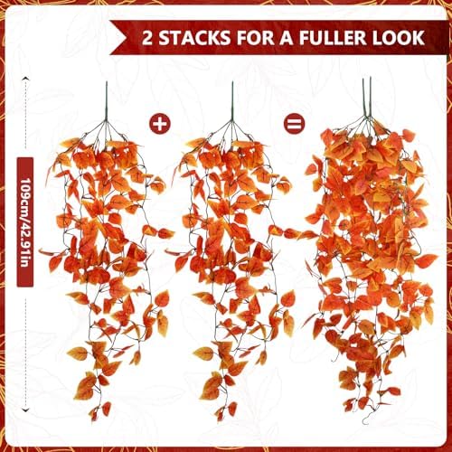 2-Pack Fake Hanging Plants, Faux Hanging Plant Artificial Greenery for Living Room Bedroom Boho Wall Shelf Indoor Outdoor Decor (Orange Pothos Ivy Vines) - Image 3
