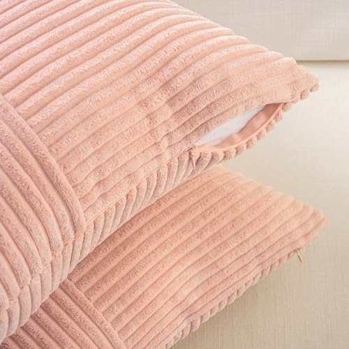Fancy Homi 2 Packs Peach Lumbar Decorative Throw Pillow Covers 14x24 Inch for Living Room Couch Bed Sofa, Rustic Farmhouse Boho Home Decor, Soft Striped Corduroy Rectangle Accent Cushion Case 35x60 cm - Image 3