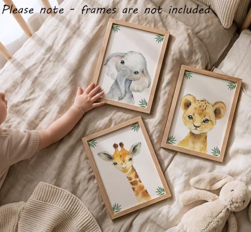 Baby Safari Animals for Girl or Boy Nursery Bedroom, Set of 3 Unframed Wall Art Prints, Jungle Leaves Posters, Nursery Decor Gift, Giraffe Elephant Lion (11x14) - Image 5