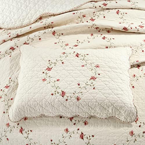 vctops 2-Piece Elegant Floral Embroidered Pillow Shams King Size 100% Cotton Quilted Decorative Pillow Shams Set (Cream,20"x36") - Image 4